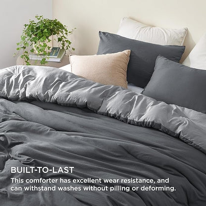 Bedsure Queen Comforter Set, Dark Gray Soft Prewashed Bedding for All Seasons, 3 Pieces GentleSoft™ Bed Set, 1 Lightweight Comforter (90"x90") and 2 Pillowcases (20"x26")