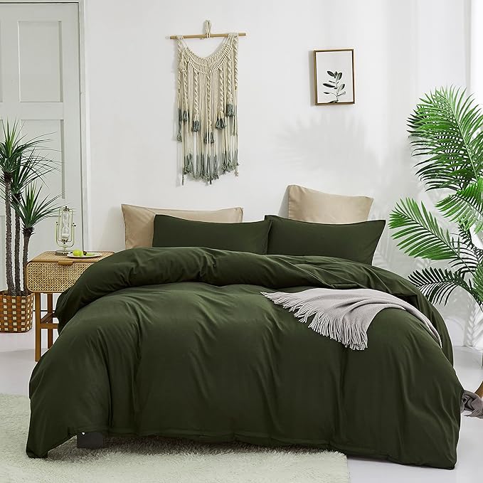 Cottonight Army Green Comforter Set Queen Dark Green Bedding Set Full Plain Modern Style Blanket Quilts Soft Breathable Comforter Set for Women Men