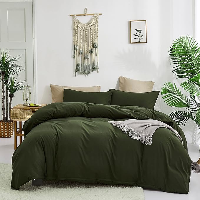 Cottonight Army Green Comforter Set California King Olive Green Bedding Set Cal King Dark Color Solid Blanket Quilts Modern Soft Breathable 3 Piece Comforter Set for Women Men