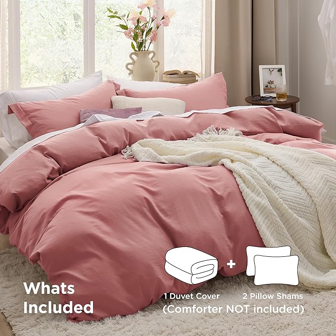 Bedsure Pink Clay Duvet Cover Full Size - 3 Pieces Prewashed Extra Soft Cotton-Like Polyester Bedding Set, Includes 1 Duvet Cover 80x90 Inches with Zipper Closure & 2 Pillow Shams, No Comforter