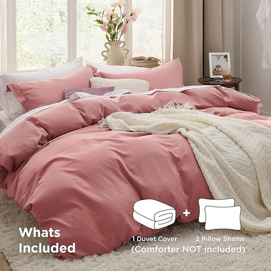 Bedsure Pink Clay Duvet Cover Twin/Twin XL Size - 2 Pieces Prewashed Polyester Extra Soft Bedding Set, Includes 1 Twin Duvet Cover 68''x90'' with Zipper Closure & 1 Pillow Sham, No Comforter