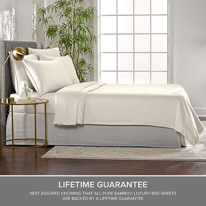 Queen Pillowcases by Pure Bamboo, Genuine 100% Organic Viscose Derived from Bamboo, Luxuriously Soft & Cooling, Double Stitching, Envelope Closure (2 Queen Pillowcases, Ivory)