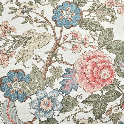 Lush Decor Sydney Reversible Cotton Quilt Set, 3 Piece Set, Full/ Queen, Green & Blue - Cotton Bedding Set - Blue Floral Quilt - Cottage Decor - Bedding Queen Size