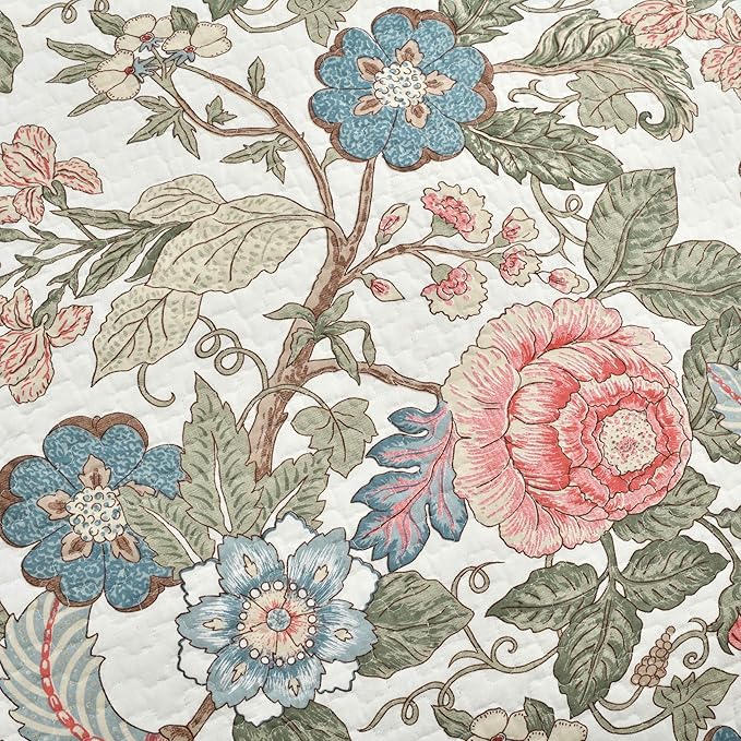 Lush Decor Sydney Reversible Cotton Quilt Set Cotton Bedding, 3 Piece Set, King, Green & Blue - Bedding Set - Blue Floral Quilt - Cottage Decor - Bedding King Size