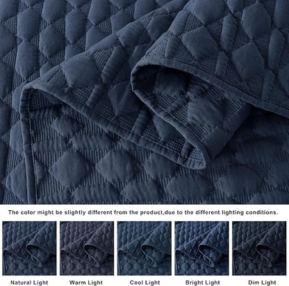 WDCOZY Navy Blue Quilt Queen Size Bedding Sets with Pillow Shams, Lightweight Soft Bedspread Coverlet, Quilted Blanket Thin Comforter Bed Cover, All Season Spring Summer, 3 Pieces, 90x90 inches