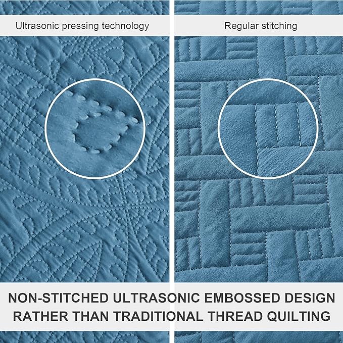 Love's cabin Oversized King Size Quilt Bedding Set Misty Blue Bedspreads - Oversized King Lightweight Bedspread Comforter - Coin Pattern Coverlet for All Season - 3 Pieces (1 Quilt, 2 Pillow Shams)