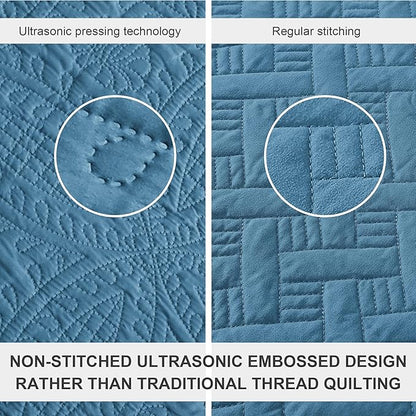 Love's cabin Oversized King Size Quilt Bedding Set Misty Blue Bedspreads - Oversized King Lightweight Bedspread Comforter - Coin Pattern Coverlet for All Season - 3 Pieces (1 Quilt, 2 Pillow Shams)