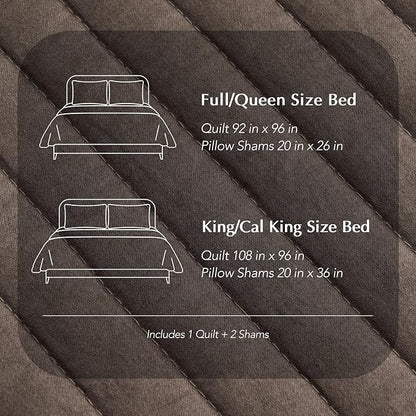 EVERGRACEHOME Cotton Sateen Quilt Set King Size, Pre-Washed Cotton Channel Stitch Coverlet Bedspread, 3 Pieces Lightweight Soft Bedding Sets for All Season, with 2 Pillow Shams, Mocha Brown