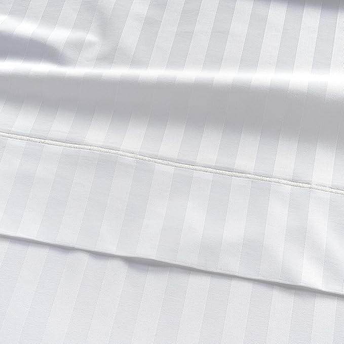 LANE LINEN Striped Sheets Set - 100% Egyptian Cotton 4 Piece Bed for King Size Hotel Bedding & Pillowcases 16" Deep Pocket (Fits Upto 17" Mattress) White