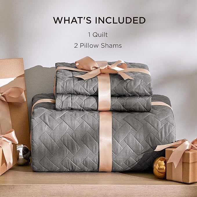 Bedsure Oversized King Quilts - Lightweight Bedspreads Oversized King Size with Basket Weave Pattern, Soft Quilt Bedding Set, Grey Comforter Set Coverlet 2 Pillow Shams (120" x 120") | Skin-Friendly Soft, All-Season Comfort, Breathable, Lightweight, Ma...