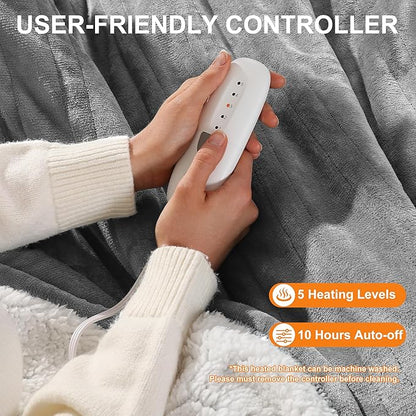 Heated Blanket Full Electric Blanket 72X84in - Fast Heating Blanket for Adults Ultra Soft Sherpa Blankets with 5 Heat Levels & 10 Hrs Timer, Machine Washable, Office Warm Blanket for Winter(Gray)