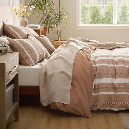 Bedsure Waffle Weave Duvet Cover Queen - 100% Cotton Boho Duvet Cover Set with 2 Pillowcases - Extra Soft Terracotta Textured Comforter Cover with Zipper Closure (Queen, 90"x90")