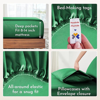 California Design Den Natural 100% Cotton Sheets Full Size Bed Set with Deep Pockets - Soft Sateen Weave, Durable Bed Sheets Full Size (Emerald Green)