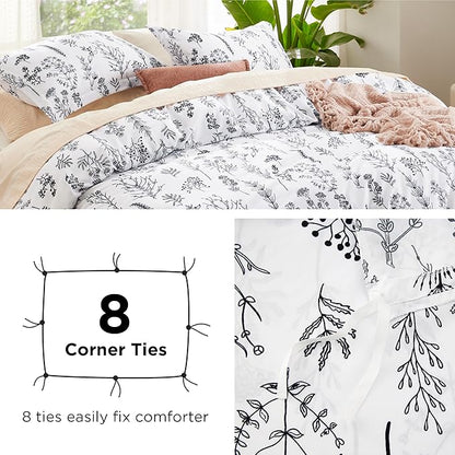 Bedsure Duvet Cover King Size - Reversible White King Duvet Cover Set with Zipper Closure, 3 Pieces Floral Patterned Bedding Set with 8 Corner Ties and 2 Pillow Shams