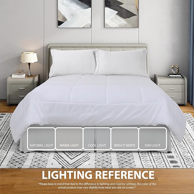 Cathay Home Double Brushed Microfiber Pleated Easy Fit Bed Skirt, Ultra Soft, Fade and Wrinkle Resistant - Light Grey, Twin