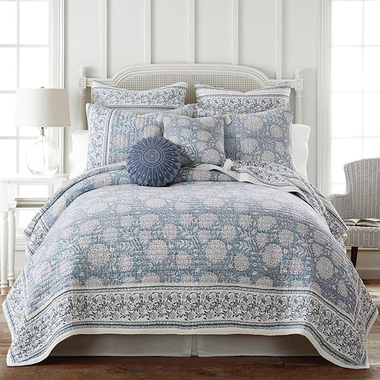 Levtex Home Adare Blue Reversible Twin XL/Twin Quilt Set (68x86in) with 1 Pillow Sham (26x20in) - Floral Bedding - Blue White - Cotton Twin Size Quilt Bedding Set - Lightweight, Soft, Pre-Washed