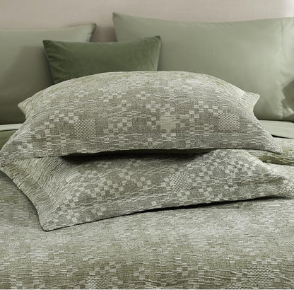 MaiRêve Queen Comforter Set Olive Green, Crinkle Textured Design Bedding Set 7 Pieces Bed in A Bag, All Season Farmhouse Comforter Set with Sheets, Pillowcases & Shams