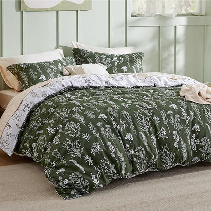 Bedsure Duvet Cover King Size - Reversible Bronze Green King Duvet Cover Set with Zipper Closure, 3 Pieces Floral Patterned Bedding Set with 8 Corner Ties and 2 Pillow Shams