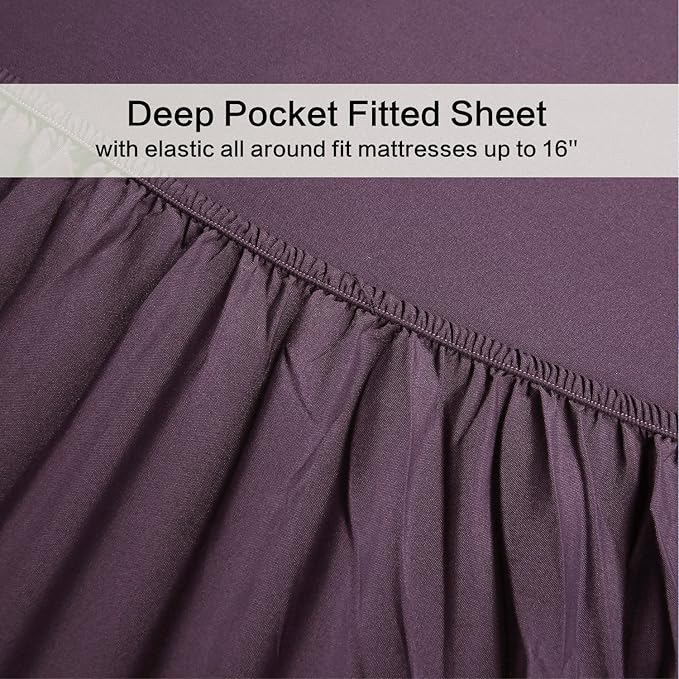 4 Piece Bed Sheet Set (Queen,Purple) 1 Flat Sheet,1 Fitted Sheet and 2 Pillow Cases,Brushed Microfiber Luxury Bedding with Deep Pockets