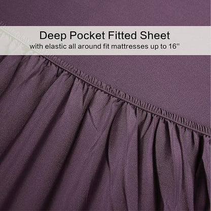 4 Piece Bed Sheets Set (Full,Purple) 1 Flat Sheet,1 Fitted Sheet and 2 Pillow Cases,Brushed Microfiber Luxury Bedding with Deep Pockets