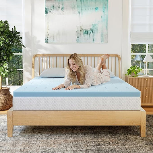 EGOHOME 2 Inch Cal King Memory Foam Mattress Topper, Cooling Gel Infused & Pressure Relieving Pad in a Box, Dorm Room Essentials, Blue