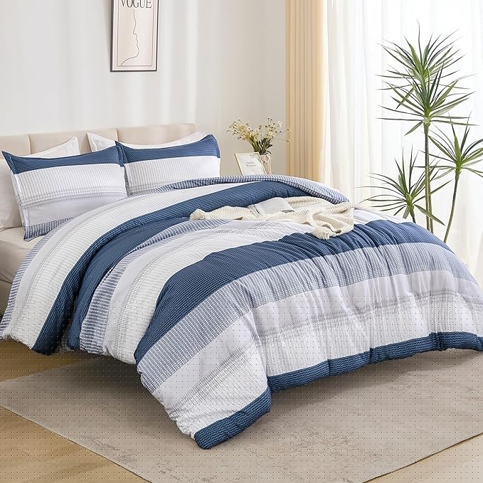 Litanika Full Comforter Set Mineral Blue - 3 Pieces Lightweight Fluffy Bedding Comforter Sets, All Season Down Alternative Comforter (1 Comforter, 2 Pillowcases)
