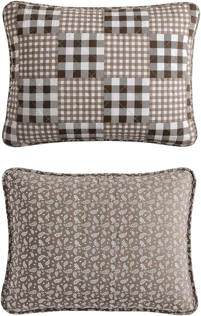 Eddie Bauer - Full/Queen Quilt Set, Reversible Bedding with Matching Shams, Patchwork Luxurious Bedding Set (Gingham Patchwork Brown, Full/Queen)