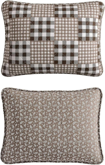 Eddie Bauer - Full/Queen Quilt Set, Reversible Bedding with Matching Shams, Patchwork Luxurious Bedding Set (Gingham Patchwork Brown, Full/Queen)