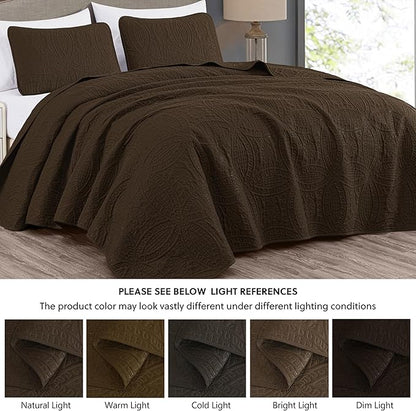 Chezmoi Collection Austin 3-piece Oversized Bedspread Coverlet Set (Queen, Chocolate) | Oversized, Lightweight, Fade Resistant