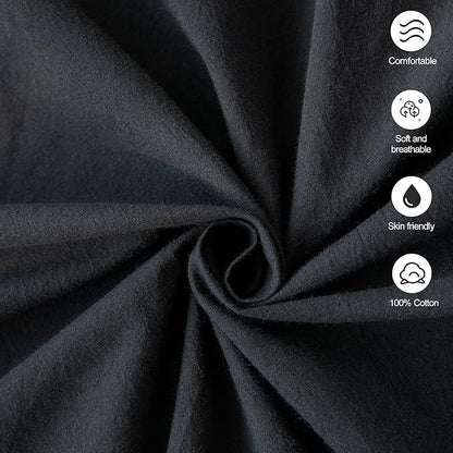 MooMee Bedding Pillowcases Pack of 2 100% Washed Cotton Linen Like Textured Breathable Durable Soft Comfy (Solid Black, King)