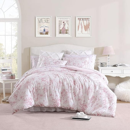 Laura Ashley - Twin Comforter Set, Reversible Cotton Bedding for Year Round Use, 2 Piece Coquette Bed Set with Matching Pillowcase (Delphine Mauve Pink)