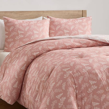 Nestl Full Size Comforter Sets - Blush Bed in a Bag Full Size, 3 Pieces Reversible Bed Set, Soft Floral Bedding Set, All Season Botanical Comforters with Pillow Shams