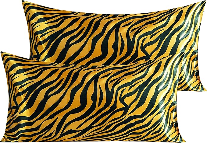 NTBAY 2 Pack Satin King Pillowcases for Hair and Skin, Luxurious and Silky Zebra Printed Pillow Cases with Envelope Closure, 20x36 Inches, Yellow and Black