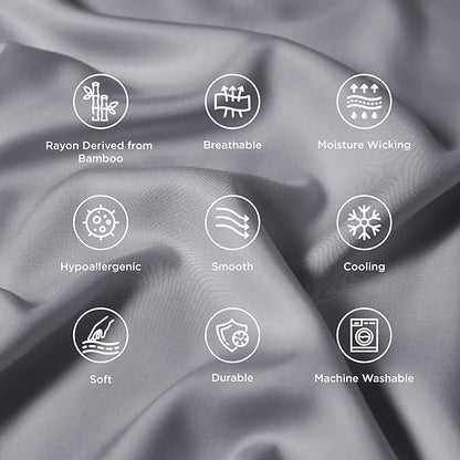 Bedsure King Size Pillow Cases Set of 2, Cooling Pillow Cases King, Rayon Derived from Bamboo Silver Grey Pillowcases, PureWoven Silky Soft Bedding Pillow Cover with Envelope Closure, 20x36 Inches