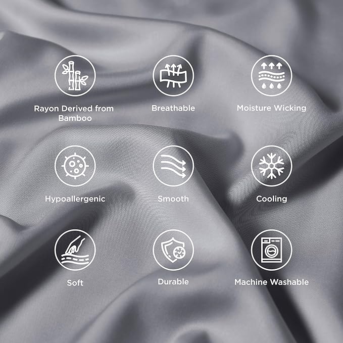 Bedsure Pillow Cases Queen, Cooling Pillow Cases, Rayon Derived from Bamboo Silver Grey Pillowcases Queen Size Set of 2, PureWoven Silky Soft Bedding Pillow Covers with Envelope Closure, 20x30 Inches
