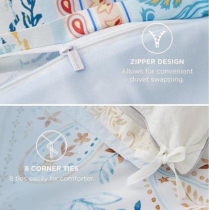Bedsure Duvet Cover Queen Size - Reversible Vintage Floral Duvet Cover Set with Zipper Closure, 3 Pieces Winter Sky Bedding Set with 8 Corner Ties and 2 Pillow Shams 20"x26"