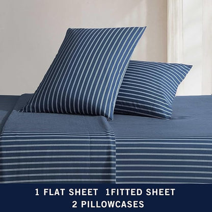 Nautica - King Sheets, Premium Cotton Percale Bedding Set, Striped Home Decor, Oeko-Tex Certified (Richmond Stripe Blue, King)