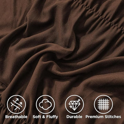 Andency Ruched Brown Oversized Queen Size Comforter Sets, Shabby Chic Pleated Bedding Sets 3 Pieces, Lightweight Soft Boho Ruffle Bed Set for Girls, Kids, Women, All Season
