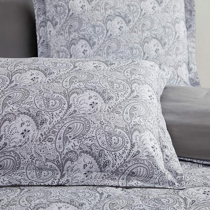 Mellanni Duvet Cover Set - 3 PC Iconic Collection Bedding Set - Hotel Luxury, Extra Soft & Cooling - Microfiber - Button Closure and Corner Ties (Twin, Paisley Gray)