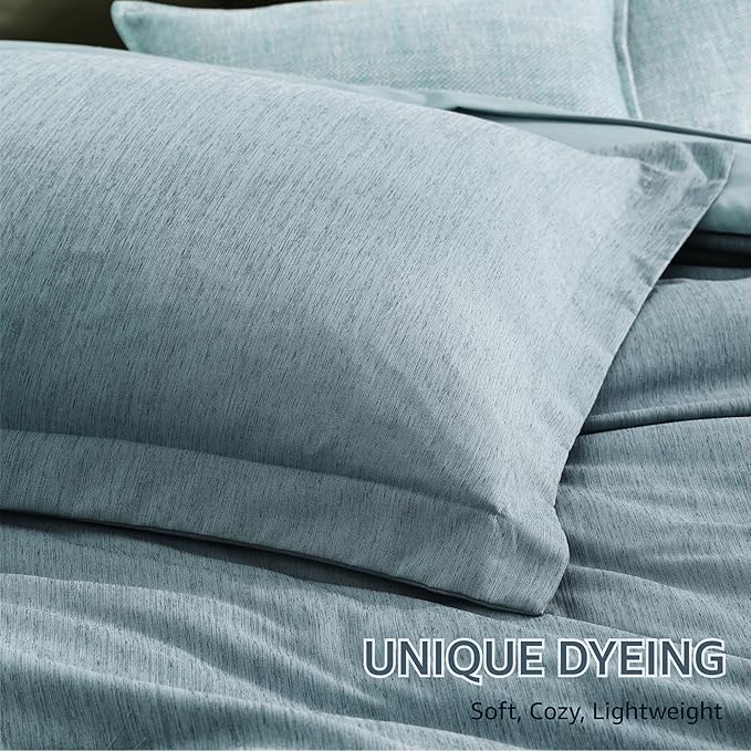 Monbix Queen Comforter Set - 7 Pieces Dusty Blue Cationic Dyeing Bed in a Bag Queen Bedding Sets with Sheets, Pillowcases & Shams, Reversible Bedding Comforters