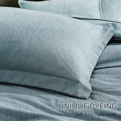 Monbix Queen Comforter Set - 7 Pieces Dusty Blue Cationic Dyeing Bed in a Bag Queen Bedding Sets with Sheets, Pillowcases & Shams, Reversible Bedding Comforters