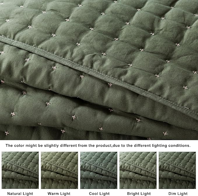 WDCOZY California Oversized Cal King Size Quilt Bedding Sets with 2 Pillow Shams, Lightweight Soft Bedspread Coverlet Bed Cover for All Season, 3 Pieces, 116x106 inches, Moss Green