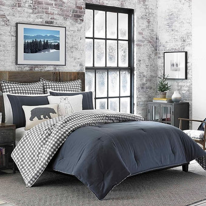 Eddie Bauer - King Comforter Set, Reversible Cotton Bedding with Matching Shams, Pre-Washed for Added Softness (Kingston Charcoal, King)