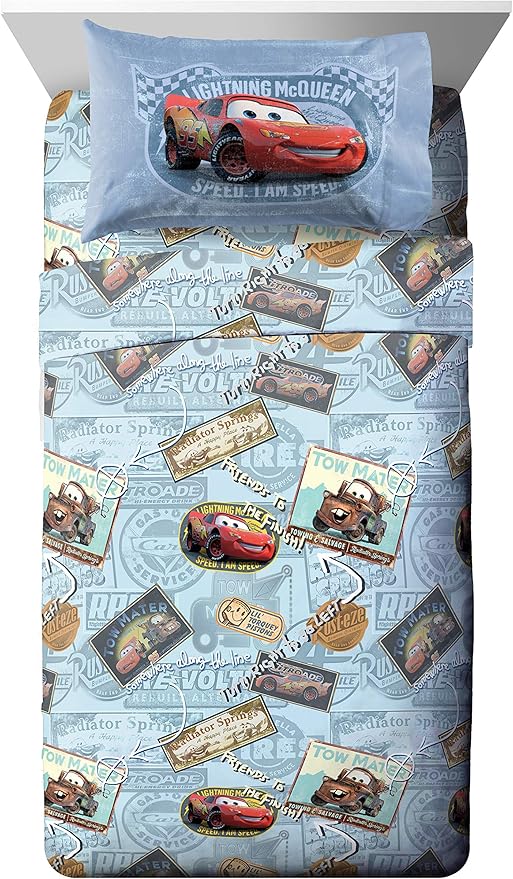 Jay Franco Kids Sheet Set with Fitted, Flat Sheets & Pillow Cover - Ultra-Soft Bedding with Pillowcase for Room Decor, Multi - Cars, 3 Piece Twin