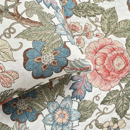 Lush Decor Sydney Reversible Cotton Quilt Set Cotton Bedding, 3 Piece Set, King, Green & Blue - Bedding Set - Blue Floral Quilt - Cottage Decor - Bedding King Size
