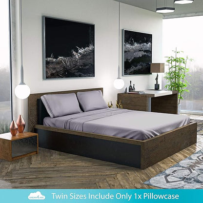 DREAMCARE Twin Sheets Set – 3pcs Cooling Sheets – up to 15” Deep Pocket Twin Sheet Set – Hotel Luxury Sheets & Pillowcases – Superior Softness 100% Fine Microfiber with Side Pocket – Light Gray