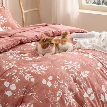 Bedsure Dusty Pink King Comforter Set - 7 Pieces Floral Bedding Sets, King Bed in a Bag with Reversible Botanical Flowers Comforter, Sheets, Pillowcases & Shams