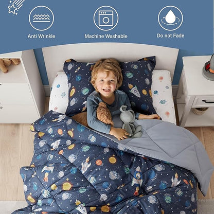 Twin Space Bedding Sets for Boys, 2 Pieces Kids Twin Comforter Sets, Super Soft Lightweight for All Seasons, Includes 1 Comforter (66"x86") and 1 Pillowcase (20"x26"+2")
