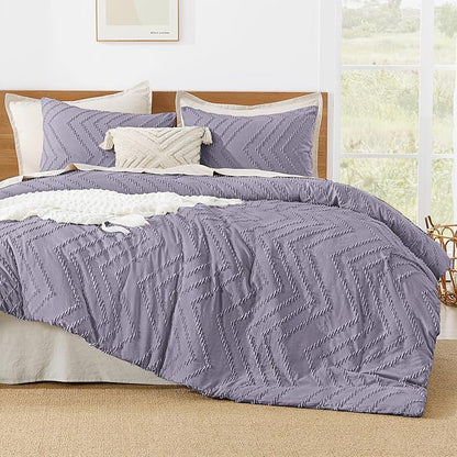 Litanika Purple Queen Size Comforter Sets, 3 Pieces Lightweight Chevron Tufted Bedding Comforter Set, Fluffy Down Alternative Comforter Bed Set Gift Choice (90x90In Comforter and 2 Pillowcases)