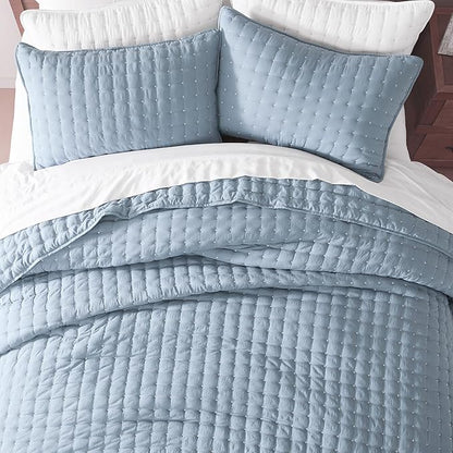 WDCOZY California Oversized Cal King Size Quilt Bedding Sets with 2 Pillow Shams, Lightweight Soft Bedspread Coverlet Bed Cover for All Season, 3 Pieces, 116x106 inches, Blue